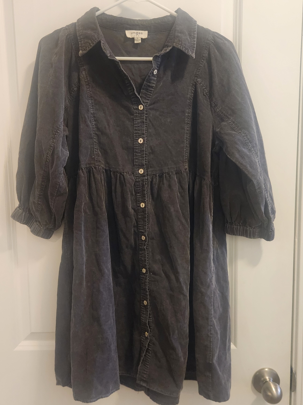 Umgee Gray Cordaroy Babydoll Dress